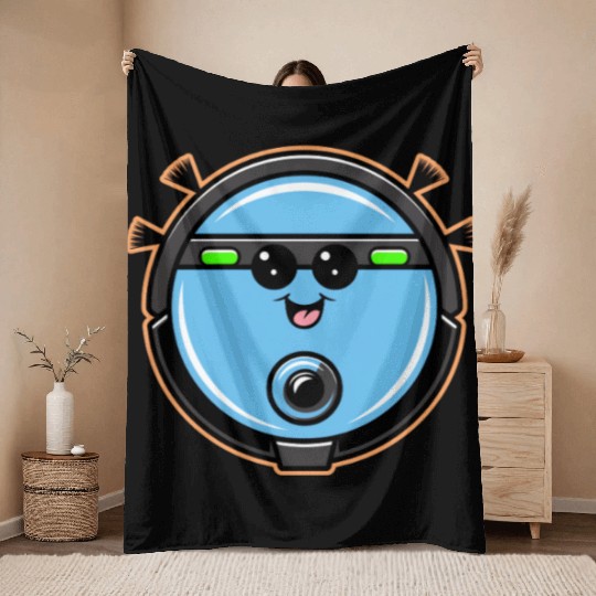 Cute Robot Vacuum Cleaner Throw Blankets