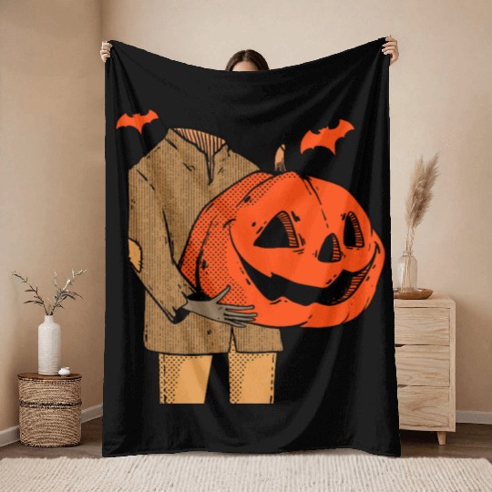 Scary Spooky Jack O Lantern Face Pumpkin Men Boys Throw Blankets
