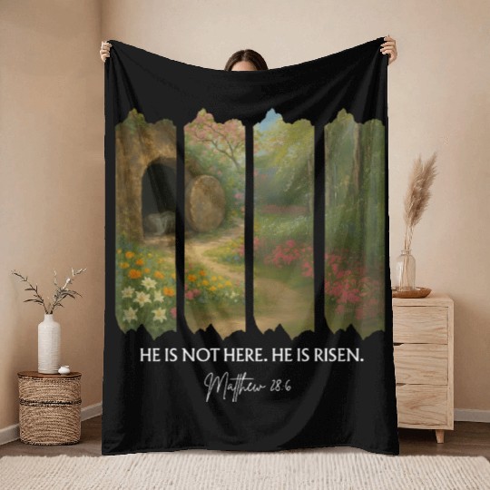 He is Not Here. He is Risen Throw Blankets