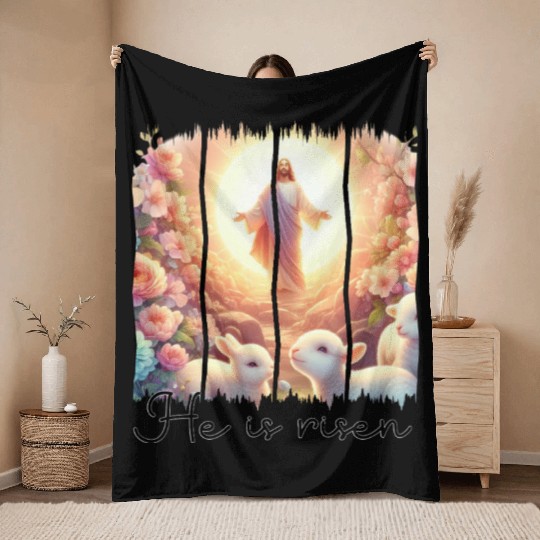 Easter Day Jesus He is risen Throw Blankets