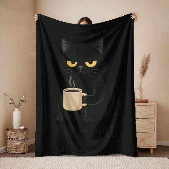 Grumpy Black Cat Coffee Lover – "EW, PEOPLE" Throw Blankets