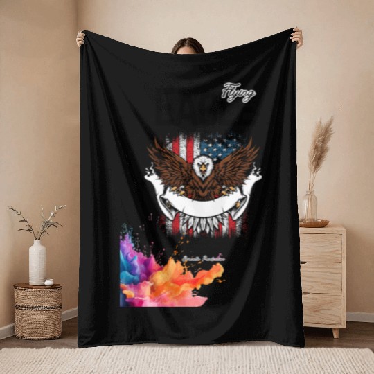 Eagle Full American Flag Bald Eagle Feather Style Throw Blankets