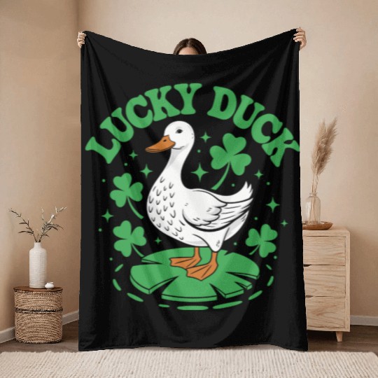 Lucky Duck Clovers Throw Blankets