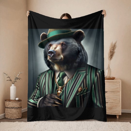 Money Gangster Bear Throw Blankets