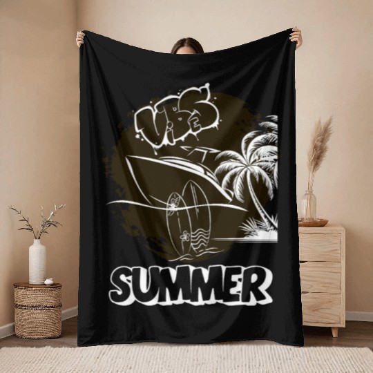 Tropical Vibes Graffiti Boat Throw Blankets Summer Beach