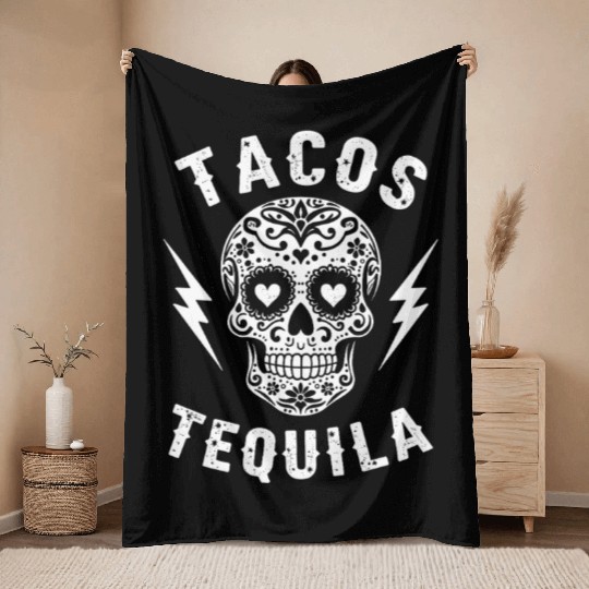 Tacos Tequila & Skull Vibes Throw Blankets