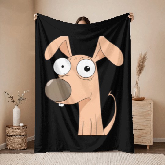 Goofy Cartoon Dog with Bulging Eyes Throw Blankets