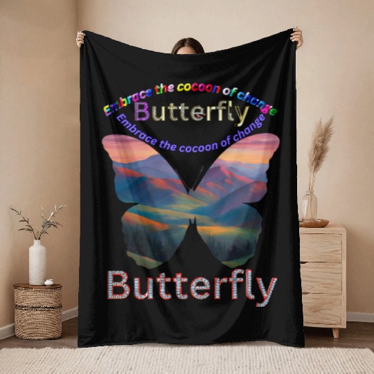 "Vibrant Butterfly 'Embrace Change' Throw Blankets