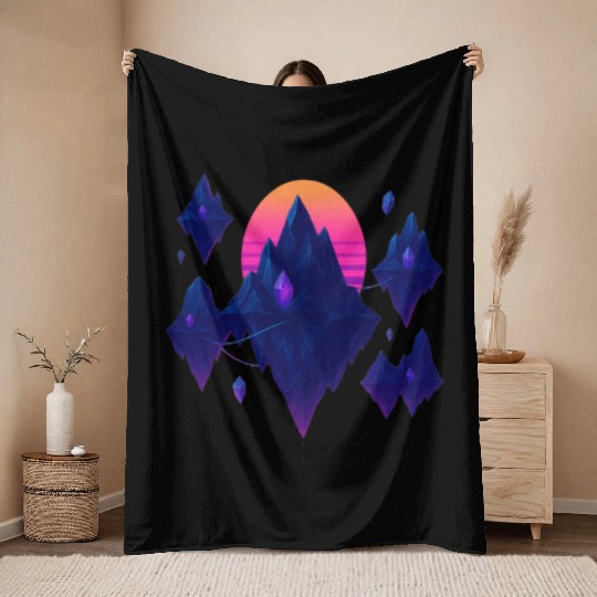 Crystal Skies – Neon Floating Islands Throw Blankets