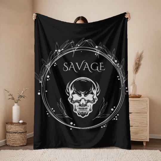 "Savage Skull Circle – Dark Gothic Tribal Throw Blankets