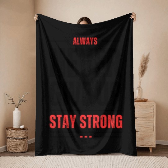 Black and Orange Typography Never Give Up Stay Throw Blankets