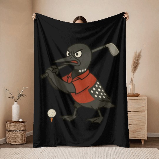 Angry Golf Loon Throw Blankets