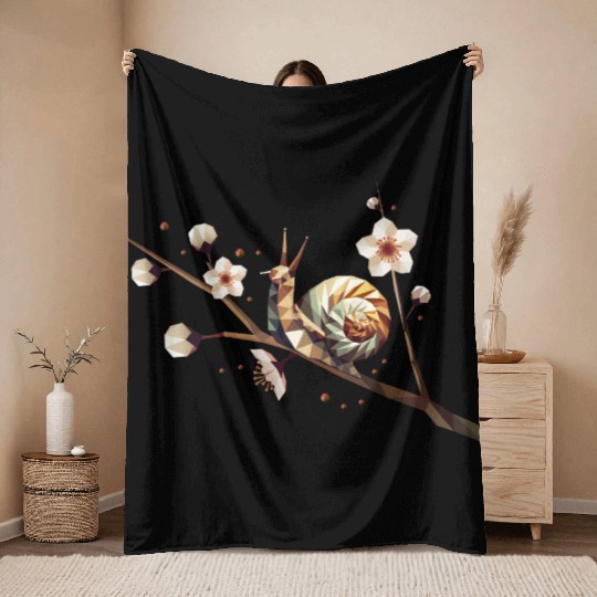 Snail on a Flowering Branch – A Spring Motif Throw Blankets