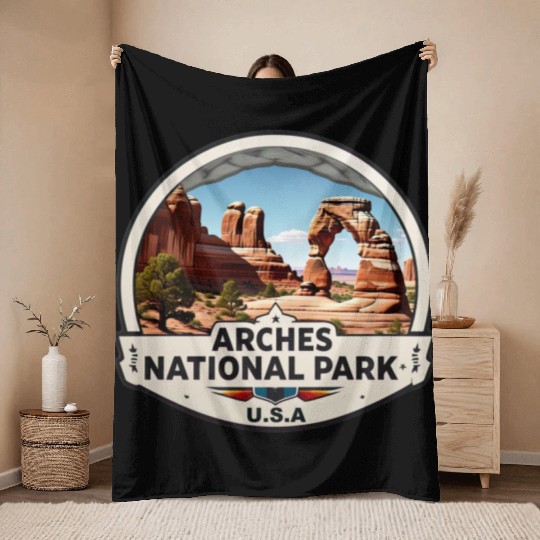 Arches National Park USA Logo Throw Blankets
