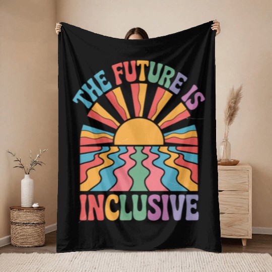 The Future Is Inclusive LGBTQ Rainbow Pride Retro Throw Blankets