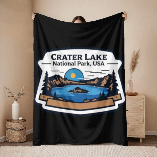 Crater Lake National Park Southern Oregon USA Logo Throw Blankets