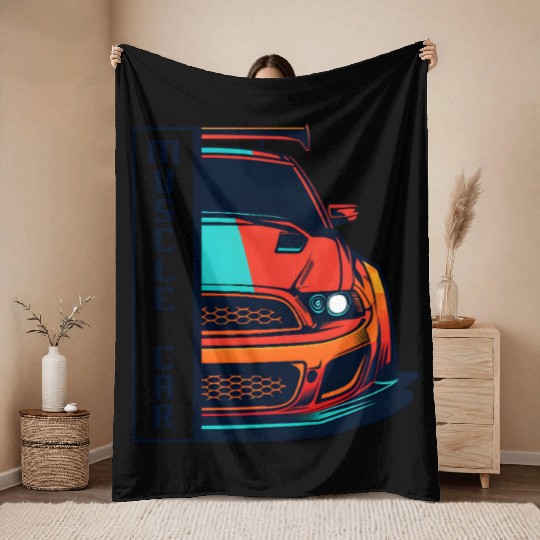 Muscle Car US Throw Blankets Modern Muscle Car Man Children