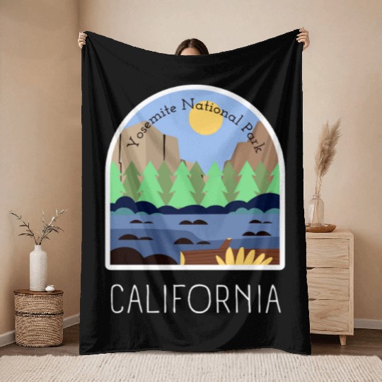 Retro Yosemite National Park California Throw Blankets
