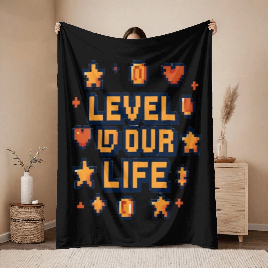 Level Up Your Life – Pixel Art Motivational Throw Blankets