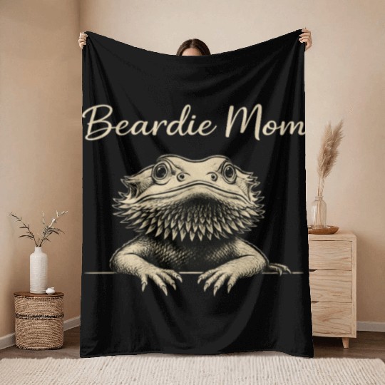 Beardie Mom Pogona Reptile Herpetology Bearded Throw Blankets