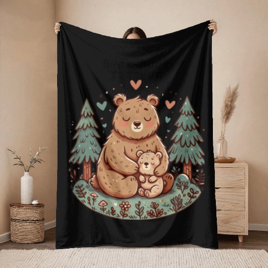 Mama Bear Love – Cute Forest Hug Art Throw Blankets