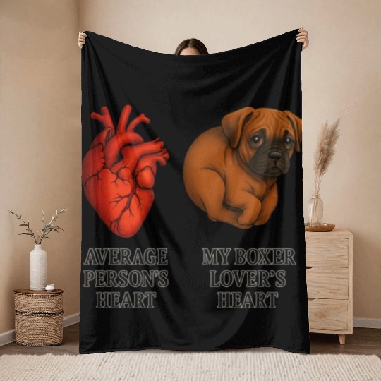 Boxer Lover's Heart Fawn Throw Blankets