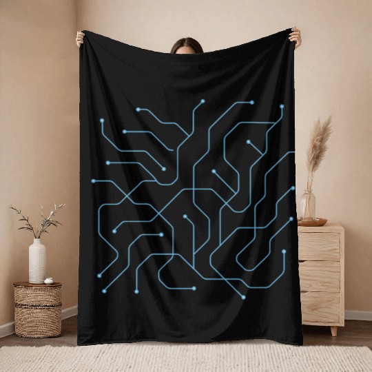 Modern Abstract Electronic Line Art" Throw Blankets