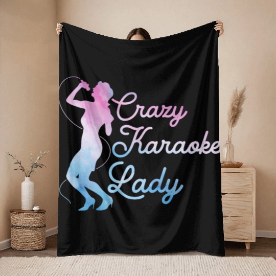 Crazy Karaoke Lady Singer Singing Throw Blankets