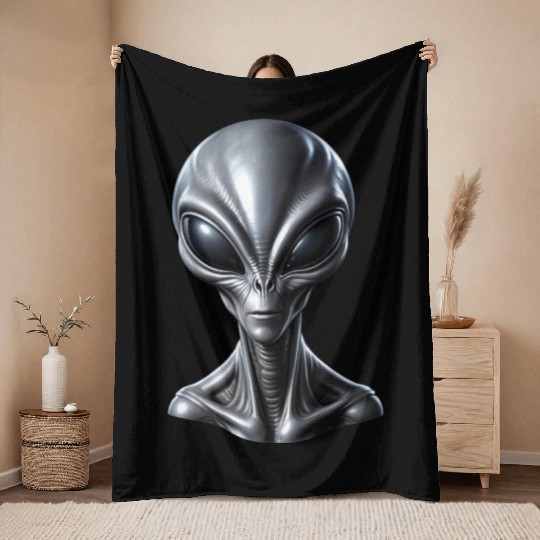 Realistic Grey Alien Extraterrestrial Throw Blankets