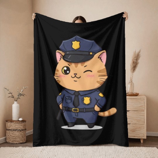 Paw-sitive Law Enforcement – Funny Cat Cop Throw Blankets