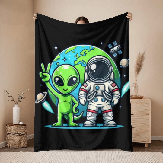 Alien Astronauts In Space Throw Blankets