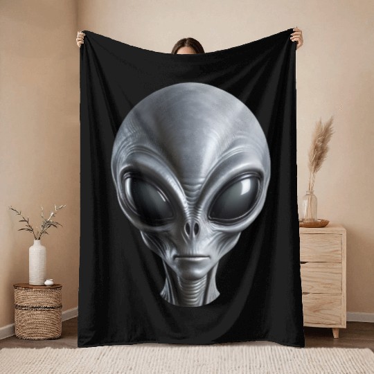 Real Small Grey Alien Extraterrestrial Throw Blankets