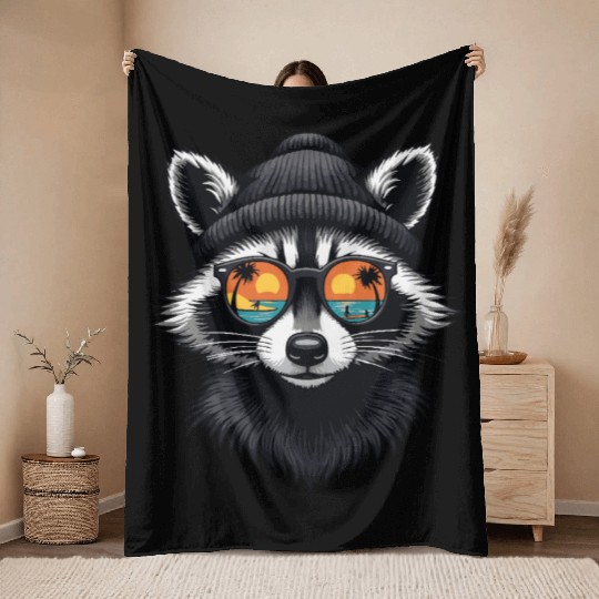 Chill Raccoon Vibes Throw Blankets
