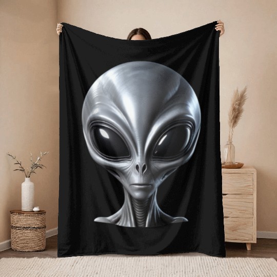 Scary Small Grey Alien Extraterrestrial Throw Blankets
