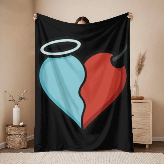 Divided Heart Good and Evil Contrast Angel, Devil Throw Blankets