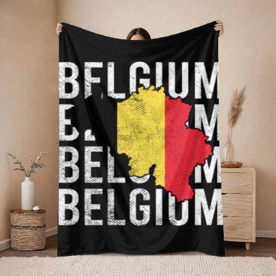 Belgium Flag Map Vintage Look Throw Blankets