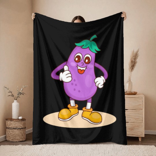 Animated Eggplant Character Design Throw Blankets