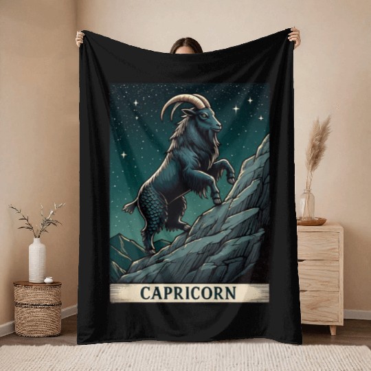 Zodiac Card Capricorn Throw Blankets