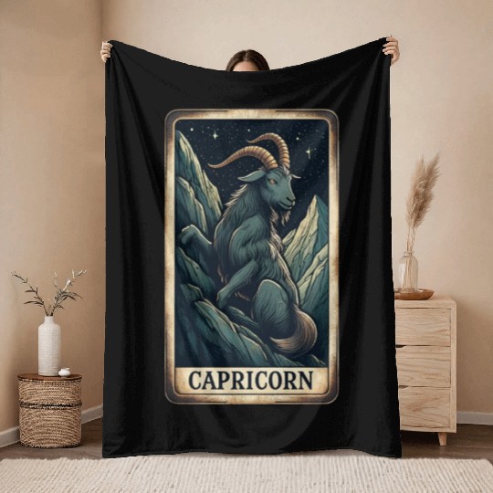 Zodiac Card Capricorn Throw Blankets