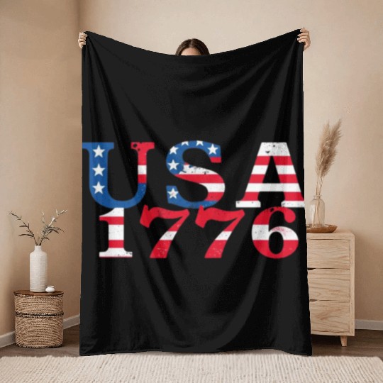 USA Established 1776 Stars Red White Blue Throw Blankets