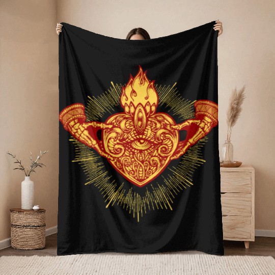Sacred Heart Claddagh Symbol - Fire Throw Blankets