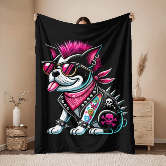 Bostie Punk Design Throw Blankets