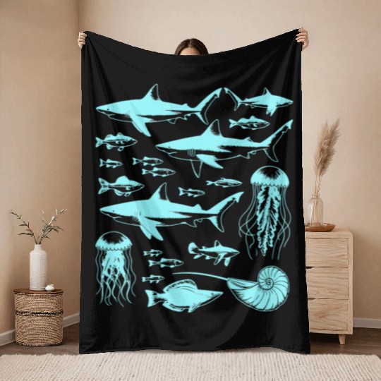 Shark Fish Octopus Nature Throw Blankets