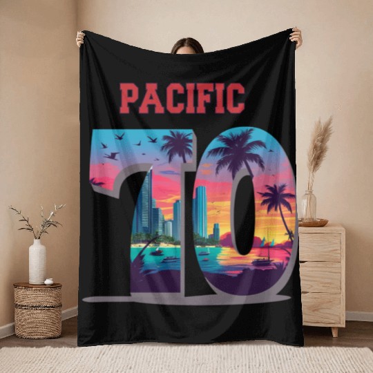 PACIFIC 70 – Tropical City Sunset Varsity Art Throw Blankets