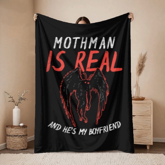 Mothman Is My Boyfriend For Cryptid Lover Throw Blankets