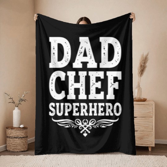 Dad Chef Superhero – Papa Cook Father Throw Blankets