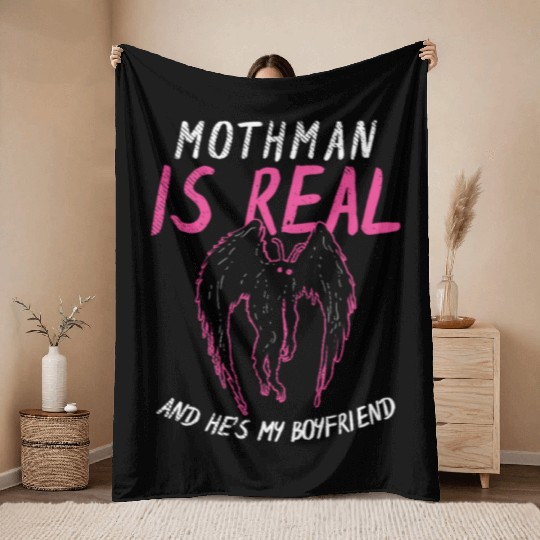 Mothman Is My Boyfriend For Cryptid Lover Throw Blankets