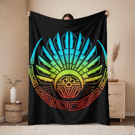 Mayan And Aztec Quetzalcoatl Maya Tribal Throw Blankets