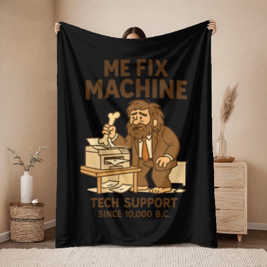 Office Tech Support Caveman Joke Daily Work Humor Throw Blankets