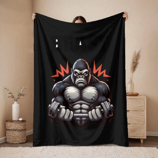 Beast Gym Gorilla – High Contrast Throw Blankets"